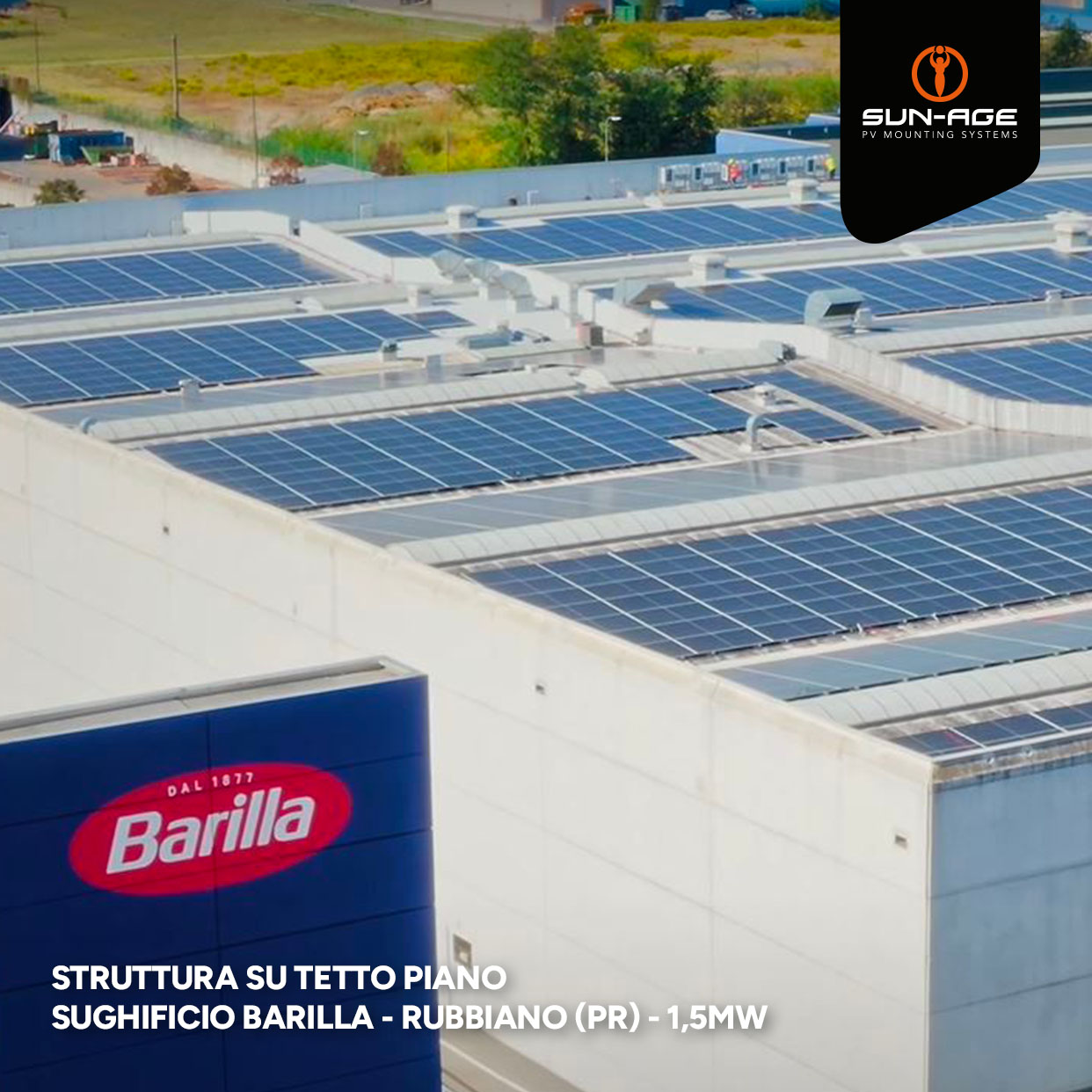 struttura pannelli fotovoltaici su tetto piano sughificio barilla rubbiano parma 01