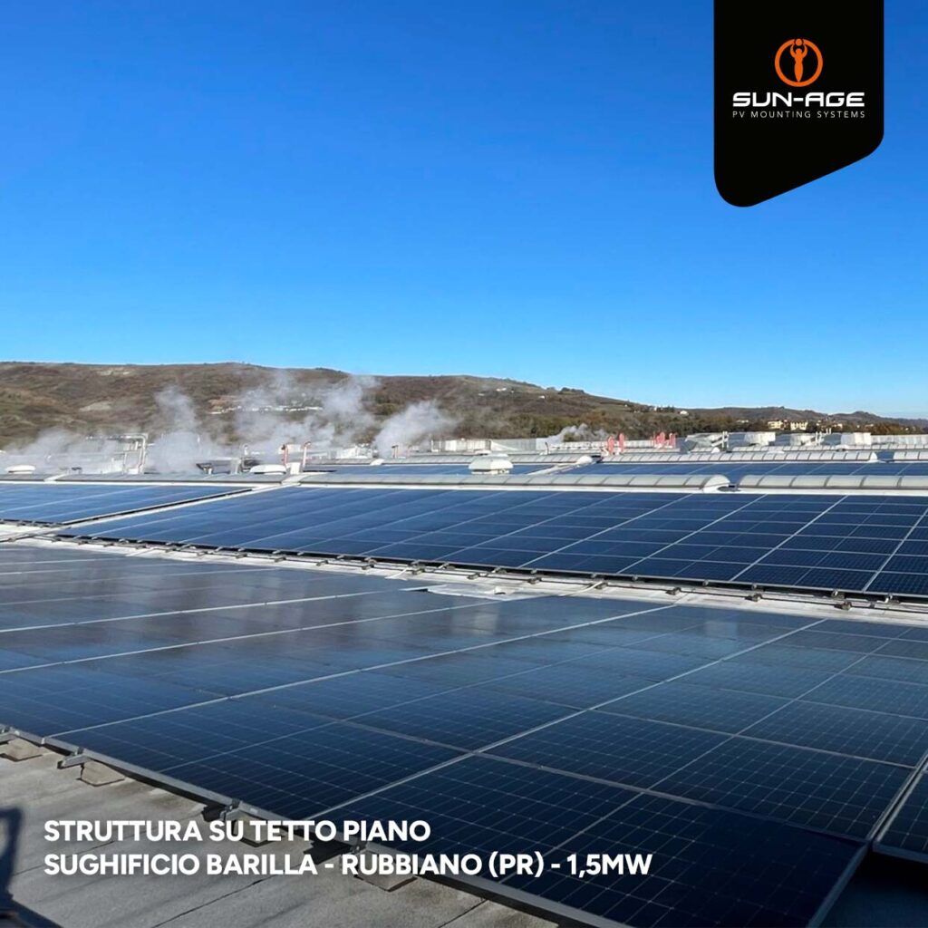 struttura pannelli fotovoltaici su tetto piano sughificio barilla rubbiano parma 02