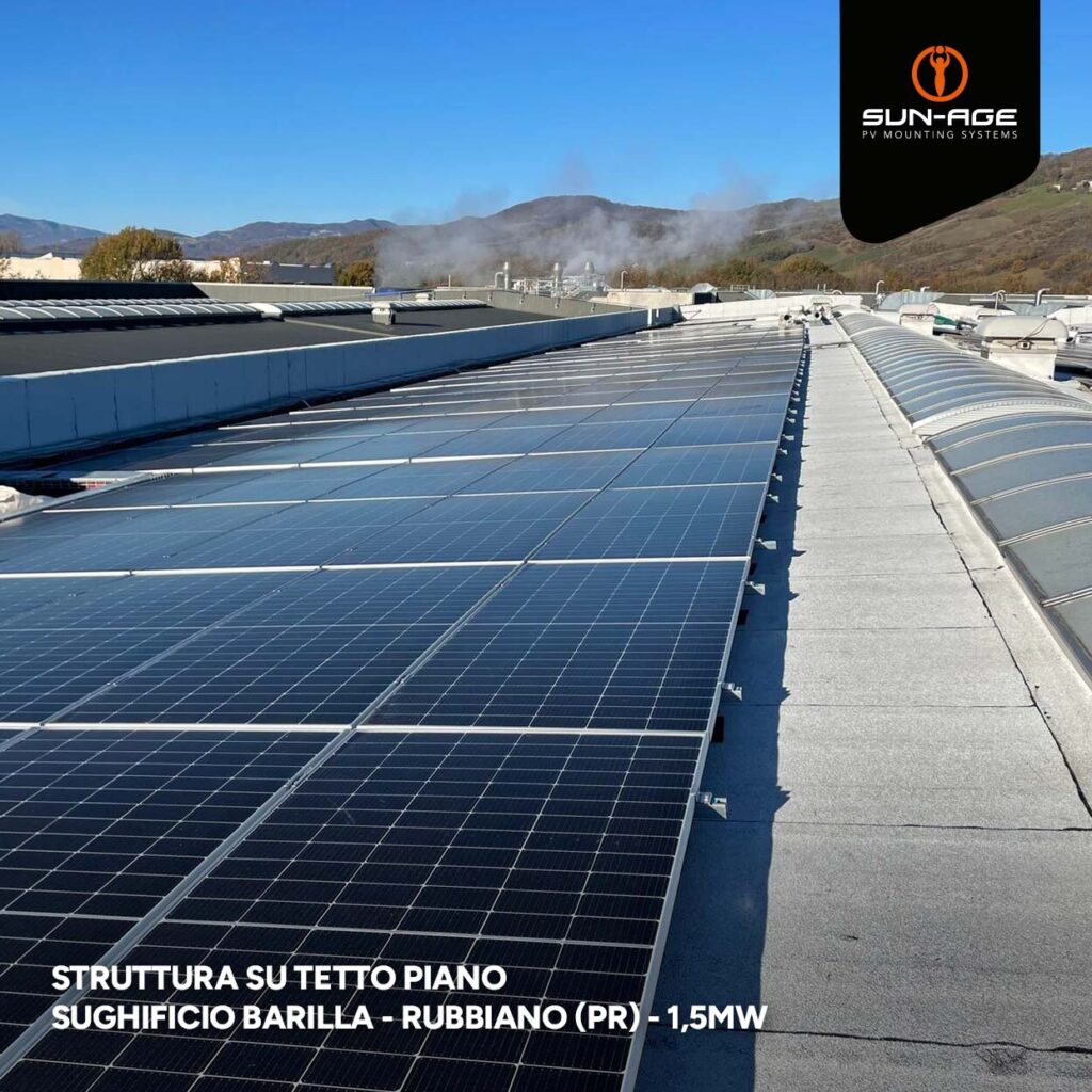 struttura pannelli fotovoltaici su tetto piano sughificio barilla rubbiano parma 03