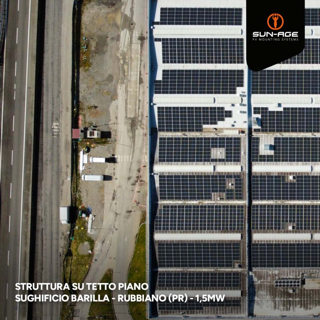 struttura pannelli fotovoltaici su tetto piano sughificio barilla rubbiano parma 04