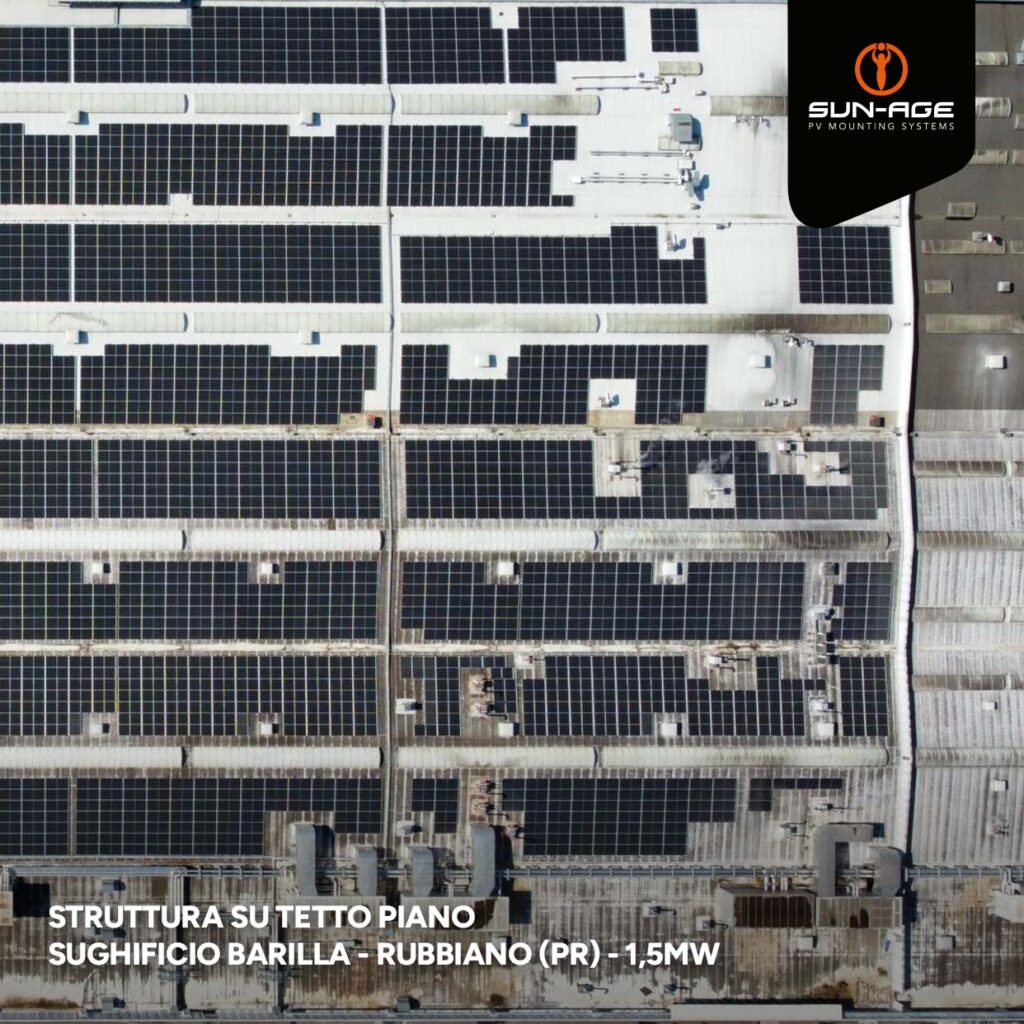 struttura pannelli fotovoltaici su tetto piano sughificio barilla rubbiano parma 05