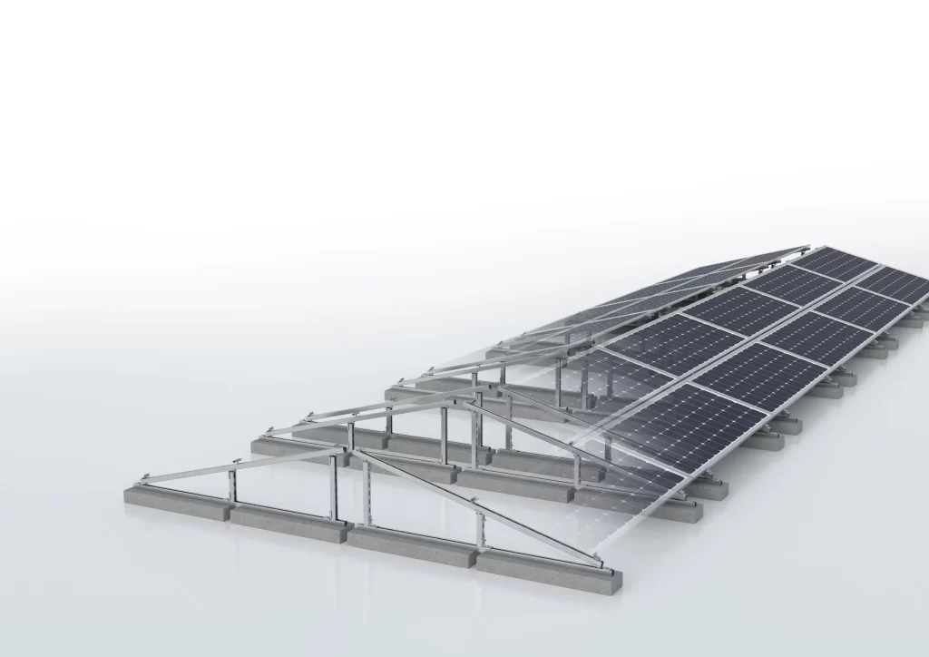 triangoli pannelli fotovoltaici montaggio fotovoltaico impianti solari senza forare capannoni industriali agricoli tetti piani